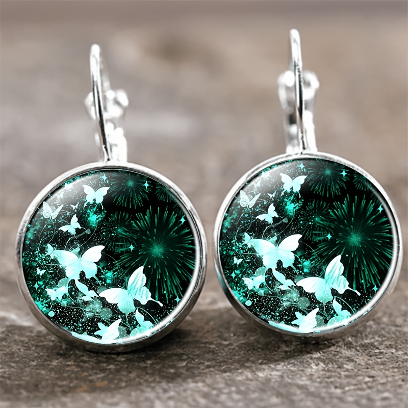 2pcs Exquisite White Earrings with Blue Butterfly Design